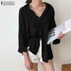 ZANZEA Women Casual Turn Down Collar Long Sleeve Loose Blouse