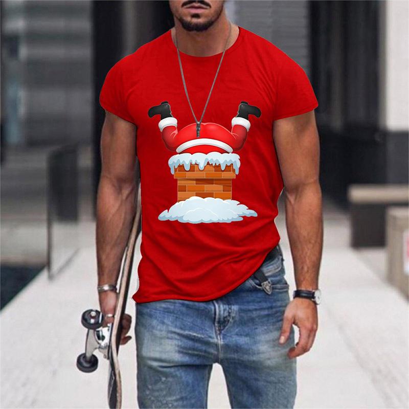 Santa Claus Deer Pattern T Shirt For Men Christmas 3D Printed Tees Summer Casual Loose T-Shirts O-Neck Short Sleeve Tops