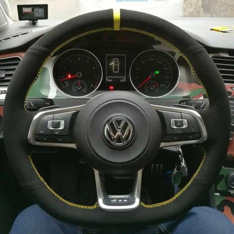 CARDAK Schwarzes Wildleder Leder Auto Lenkradbezug für Volkswagen Golf 7 MK7 GTI R VW Polo Scirocco 2015 2016
