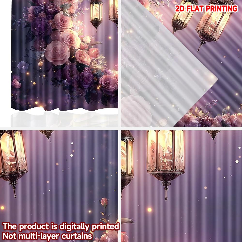 Set Of 2 Flat Printing Happy Valentine Day Curtain Crescent Wreath Color Light Digital Printed Polyester Drapes Curtains Made