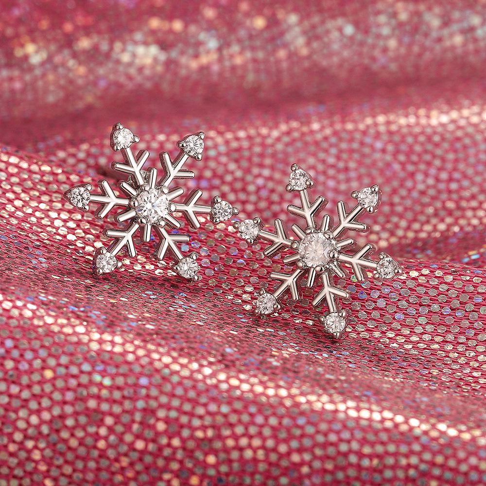 Kolczyki sztyfty Cao Shi Korean Snowflake Zircon - Elegancki prezent świąteczny