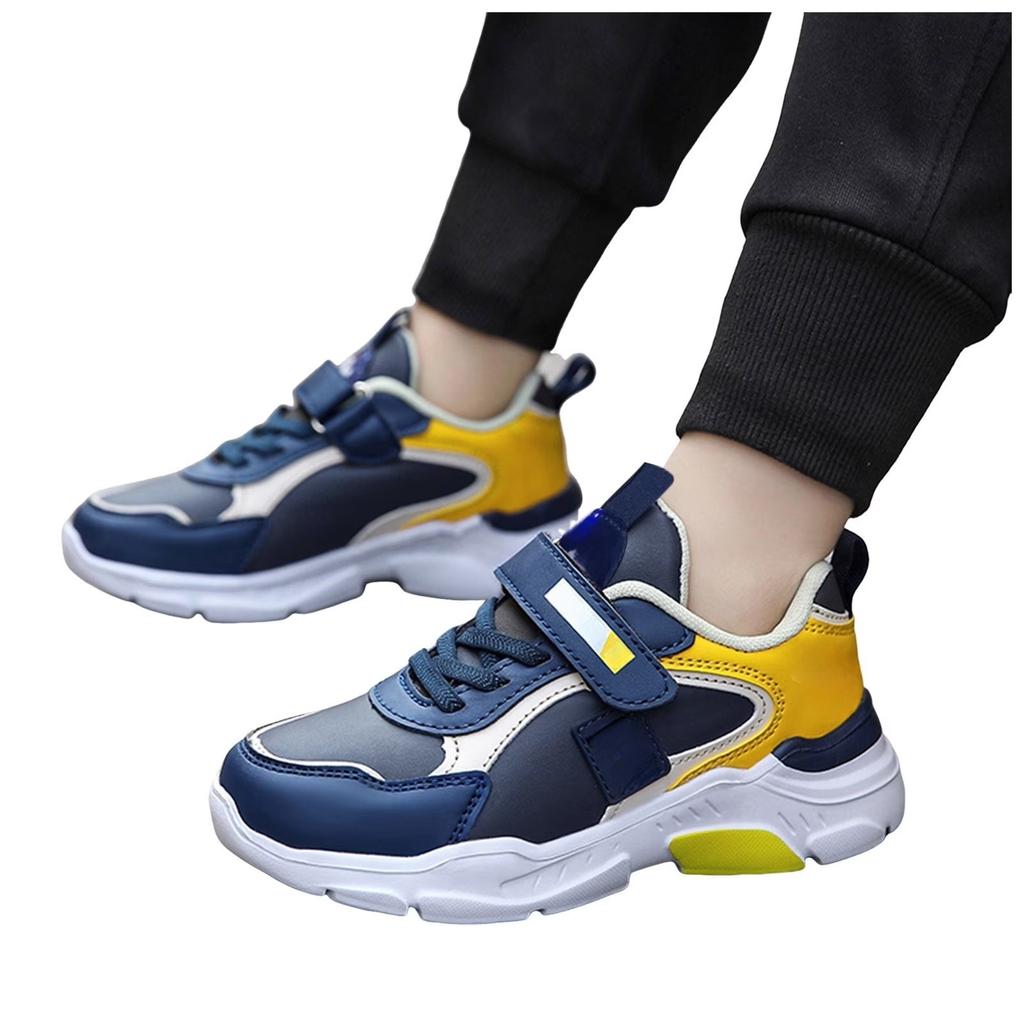 Children's Synthetic Leather Running Shoes Lightweight Breathable Athletic Sneakers Hook and Loop Closure Durable Outsole Flexible Design
