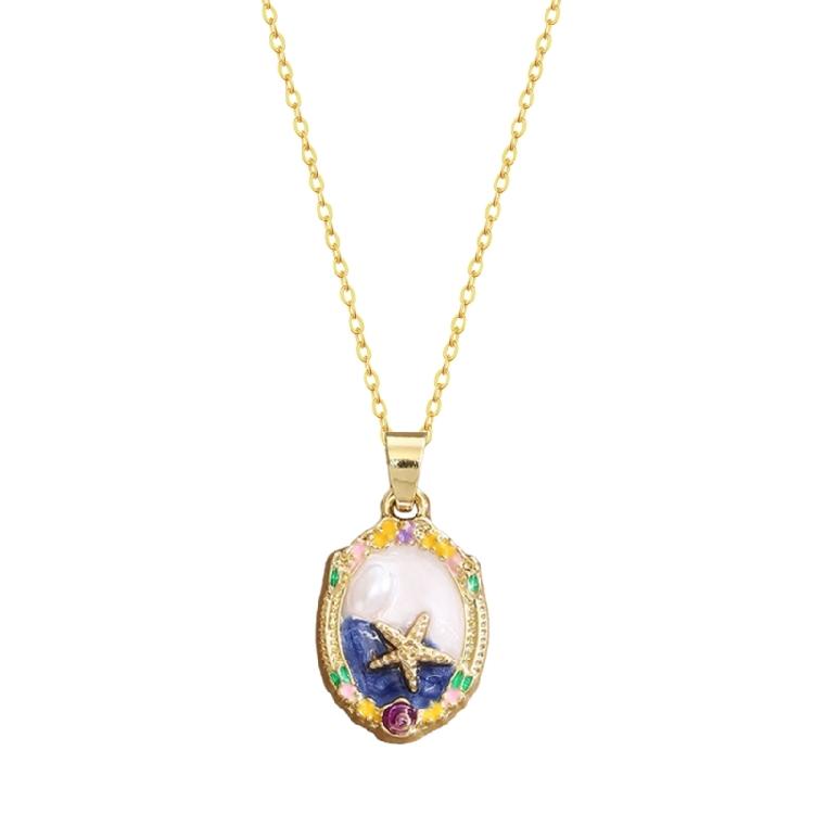 

Elegant Oil Painting Bivalve Charm Necklace 10 Multicolored Artistic Designs Thin Metal Mixture Fashion Addition