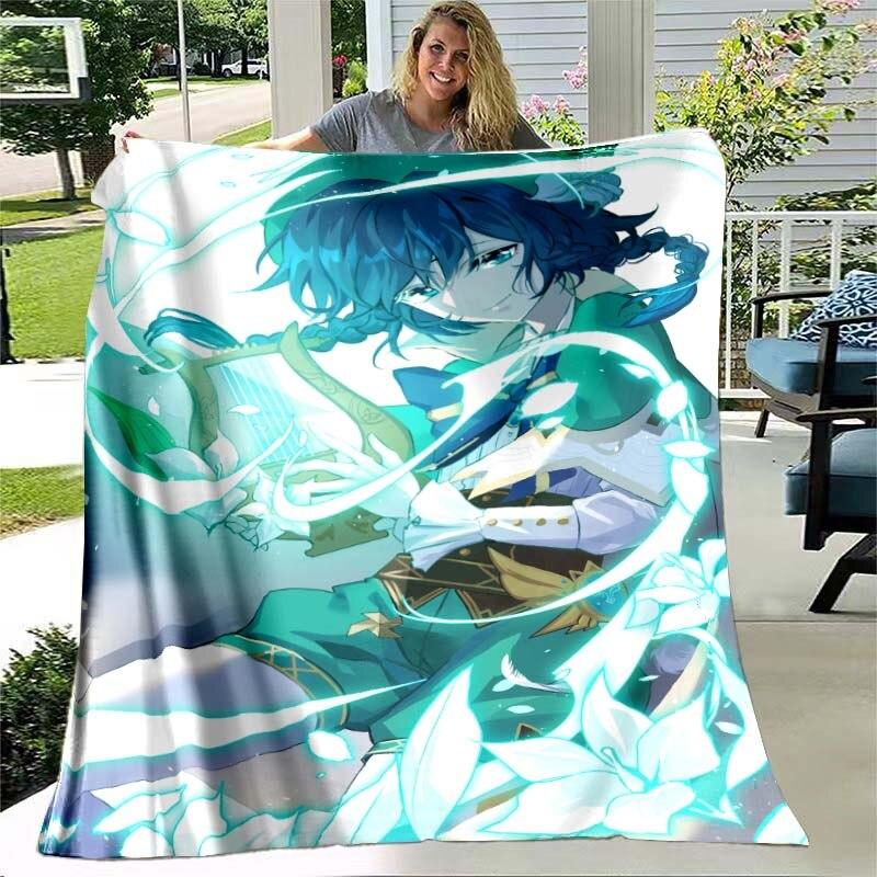 Game Genshin Impact Flannel Throw Blanket Gamer Cartoon Bedspread Smooth Soft Warm Gamer Gift Bed Sofa Home Bedroom Office Decor