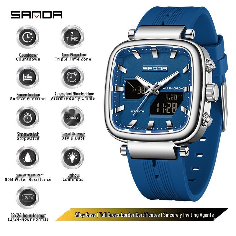 SANDA Men's Multifunctional Waterproof Stopwatch Countdown Watch