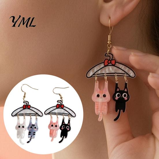 Funny Animal Earring Charms 1 Pair Cute Cat Dangle Drop Earrings for Women, 2D Acrylic Cartoon Kitten Casual Daily Wear Jewelry Hang on Clothes Hanger