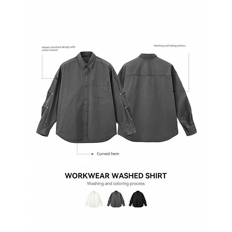 American Street Retro Workwear Washed Long-Sleeve Shirt for Men and Women 2025 Autumn Trendy Brand Lapel Pocket Cardigan Jacket