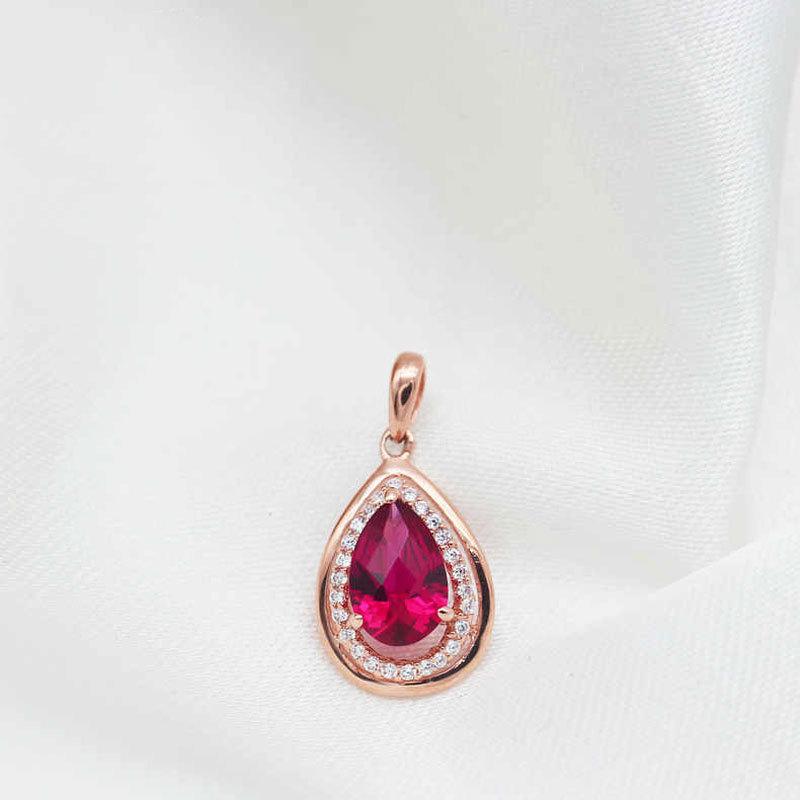 Pure Purple Gold Red Pomegranate Chain Set, Exquisite Rose Gold-Plated Color Gold Luxury Pendant.