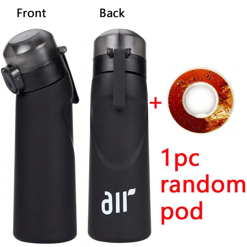 

1pc Air Water Bottle With 1pc Random Round Shape Flavor Pod Sports Straw Plastic Cup Leak Proof Outdoor Travel Sports Bottles 0.8L чорний