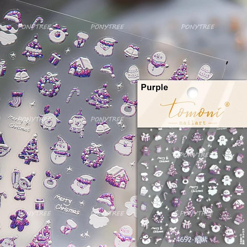 Gold Stamped Snowflake Stars White Christmas Tree Red Bowknot Cute 3D Nail Art Stickers Xmas Lovely Manicure Decals