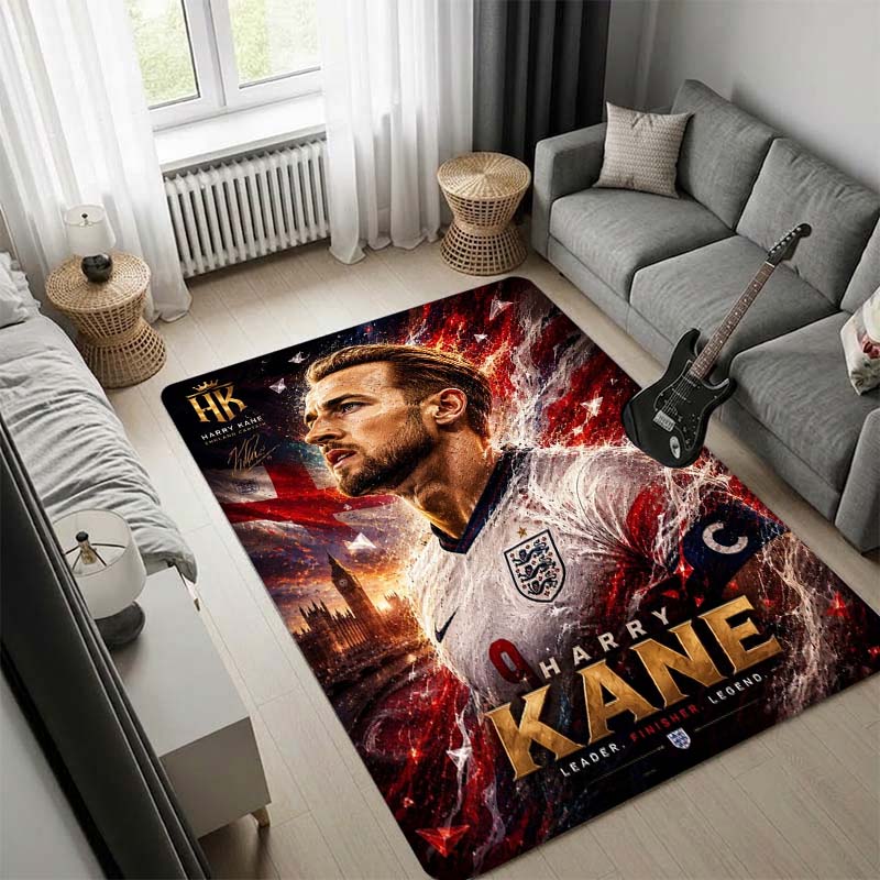 Harry Kane England Football Player Print Area Rug, Non Slip Floor Carpet for Living Room Bedroom, Soccer Fan Home Decor Mat