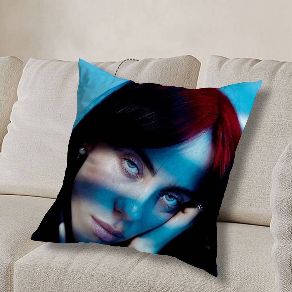 Girl B-Billie Eilish USA Pillow Case Square Double-Sided Printing Short Plush Sofa Cushion Cover Bedroom Bedside Pillow
