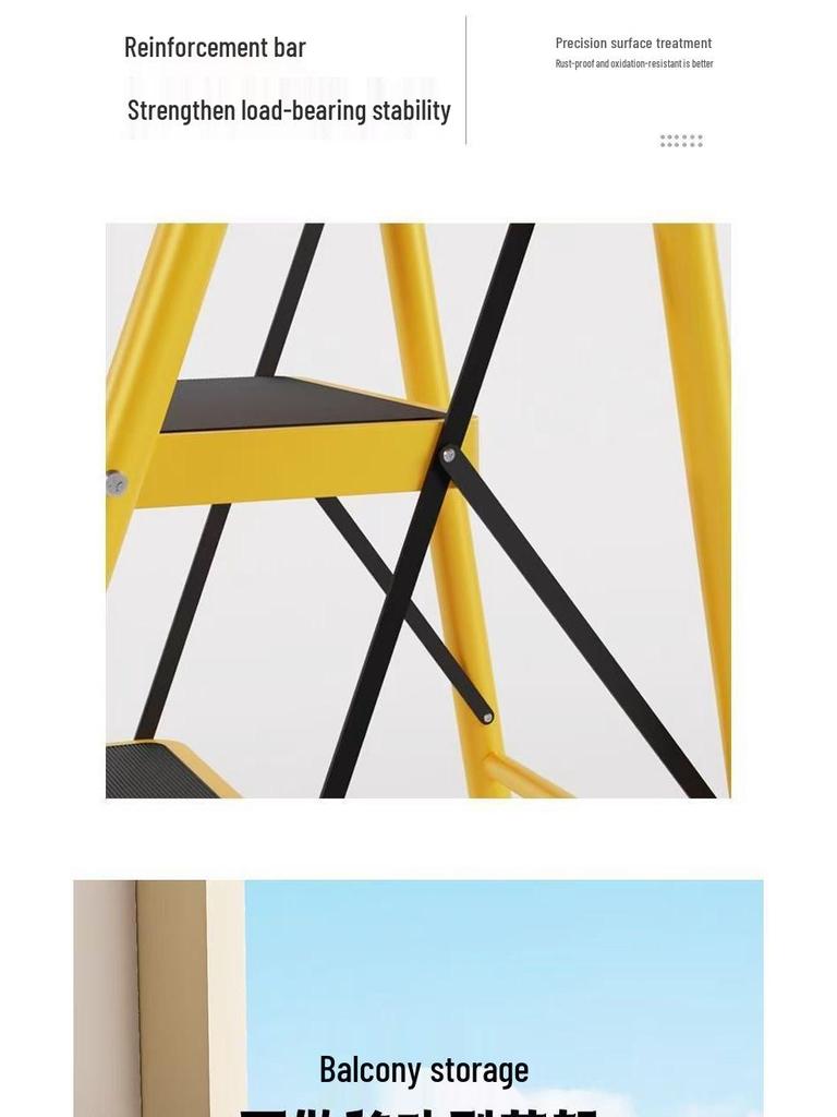 Extra Wide Folding Ladder with Handrails - Portable Indoor Step Ladder for Elderly