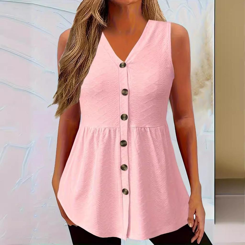 QICED Spring and Summer Women's Twist Button Solid Color No Hole Palace Leisure Vest