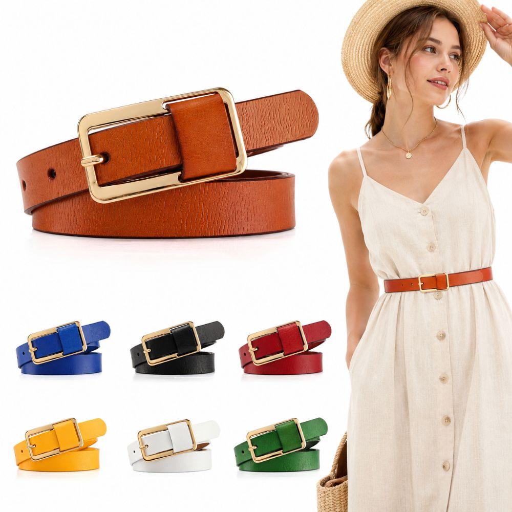 Solid Color Pin Buckle Belt Metal Buckle Thin Leather Belt Fashion Genuine Leather Belt For Women