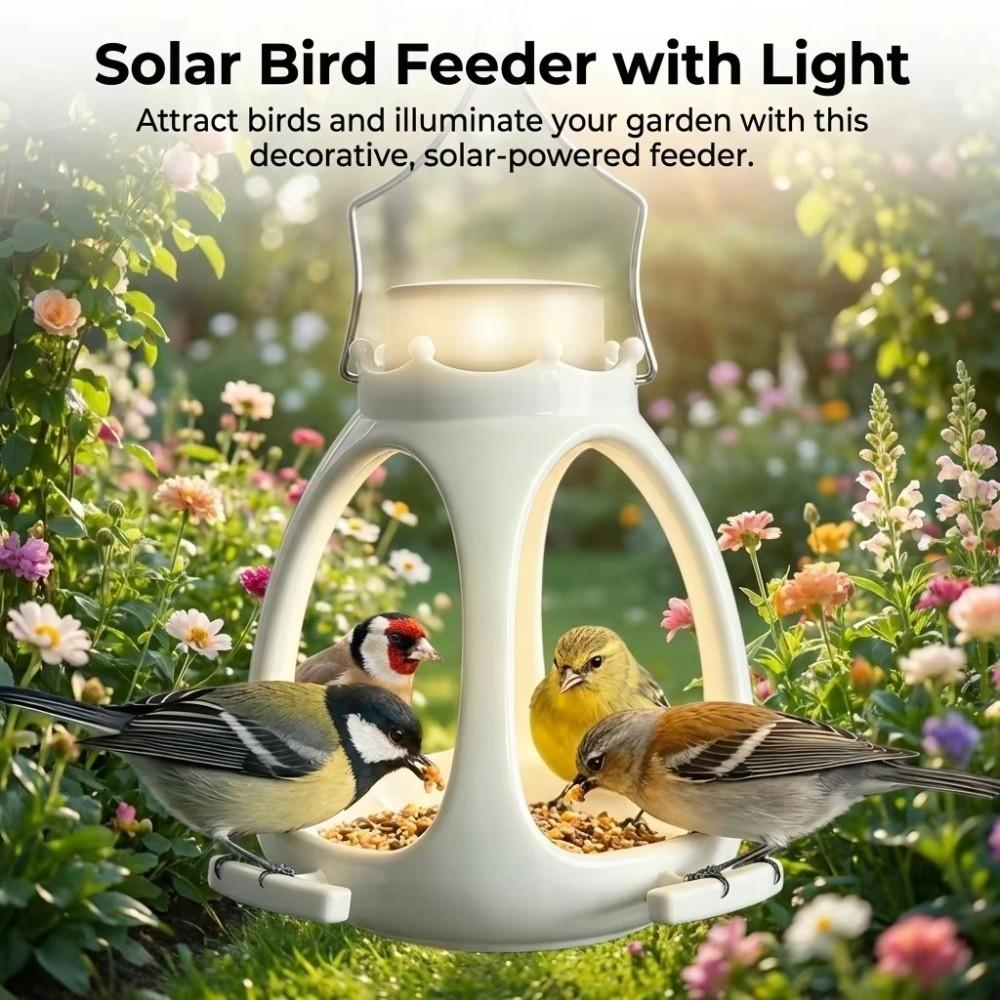 LED Light Solar-powered Bird Feeder Large Capacity Bird Feeding Station Garden Decoration