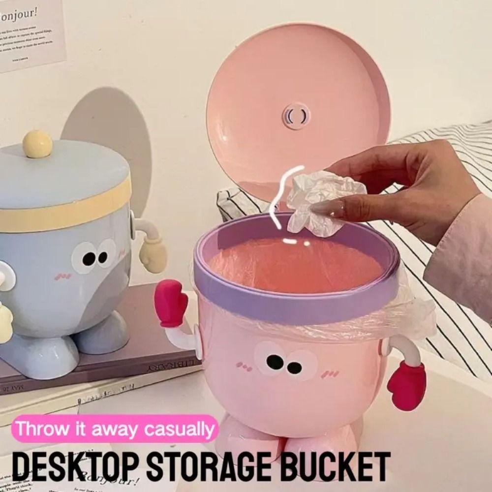 with Lid Garbage Bin Plastic Storage Box Cute Desktop Trash Can  Table & Office Desk
