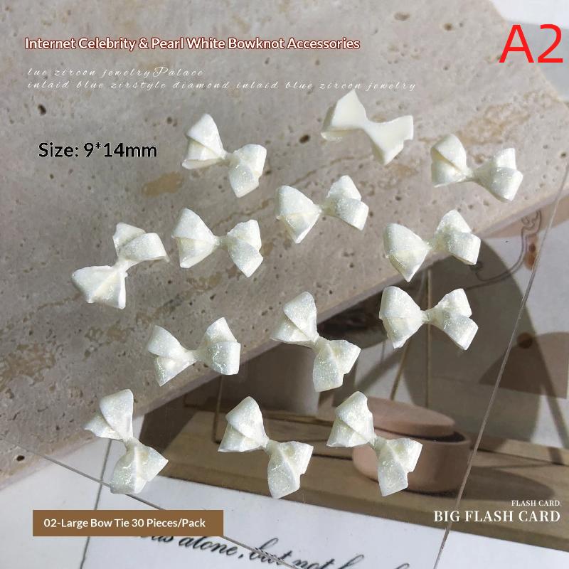 30Pcs Pearlescent White Mini Resin Ribbon Bow Nail Art Decoration Bow Nail Charms Supplies For Manicure Diy