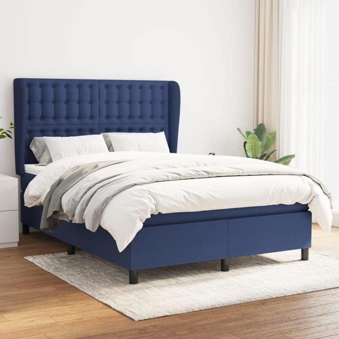 Maison Exclusive - Sommier à lattes de lit avec matelas Bleu 140x200 cm Tissu