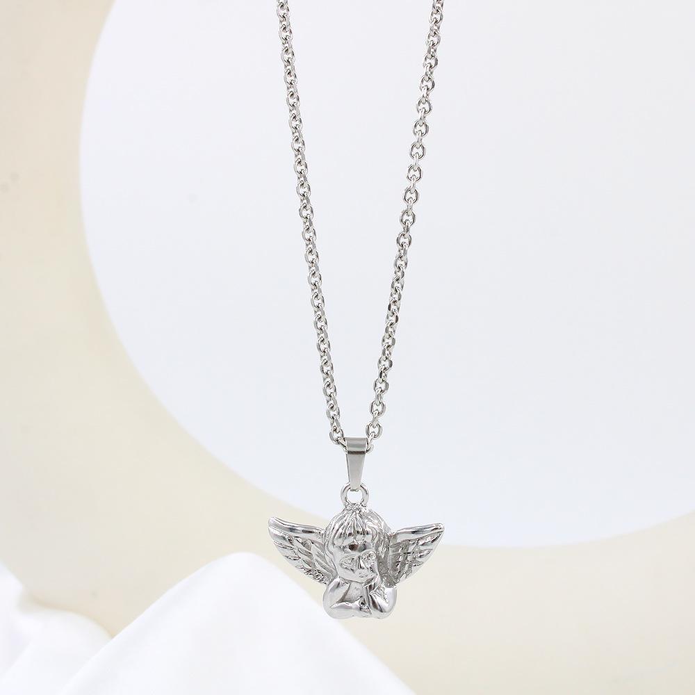 High-End 18K Gold Little Angel Pendant Necklace - Cool Ins Style, Fashionable Stainless Steel Clavicle Chain.