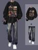 Men's Trendy Autumn/Winter Sweatshirt & Jeans Two-Piece Set for Teen Students