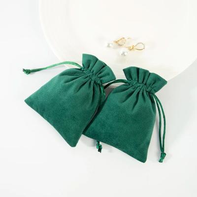 1Pcs Dark Green Suede Jewelry Pouch, Soft Suede Mushroom Head Open Drawstring Packaging Organizer, Ring and Earring Storage Bag