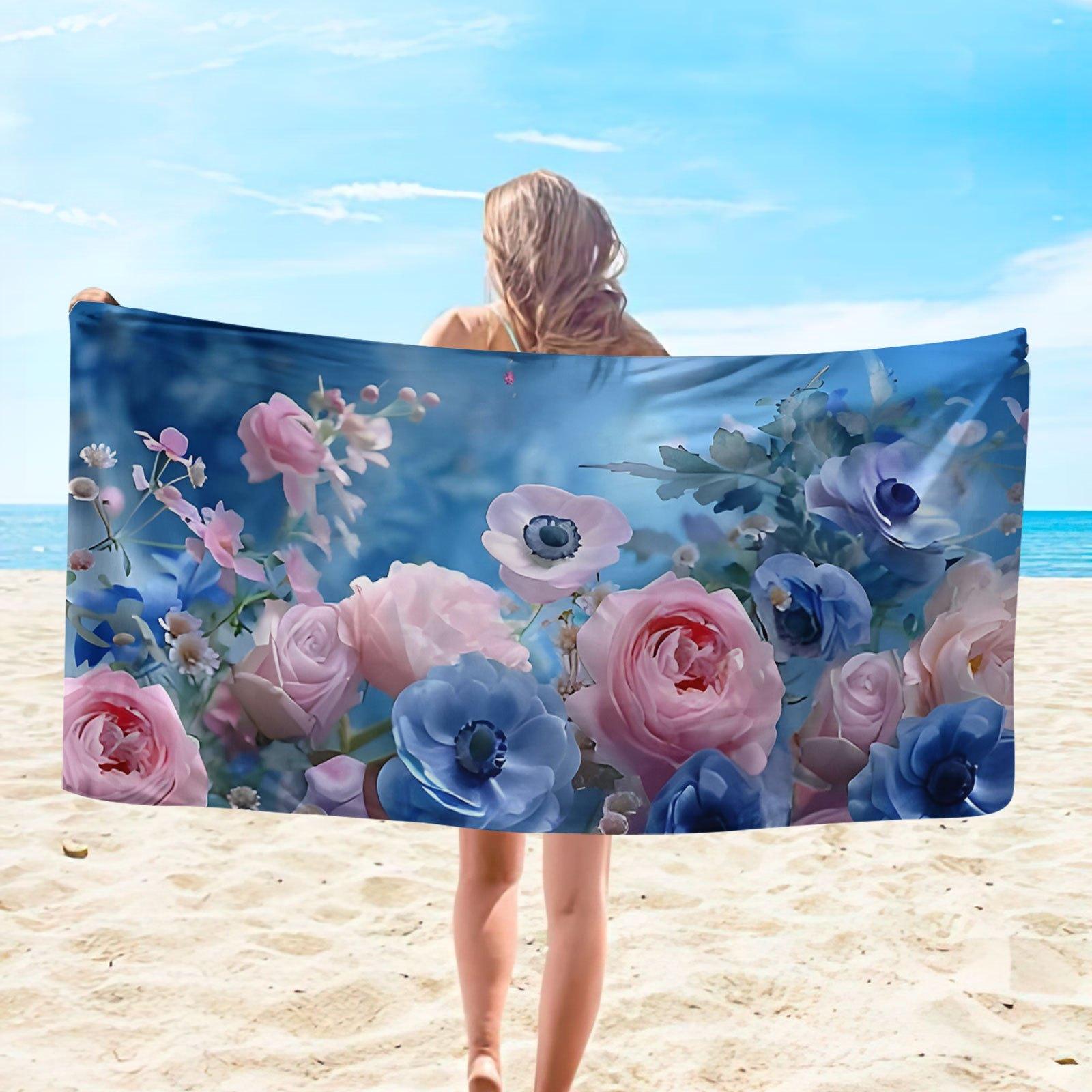 

Floral Pattern Large Microfiber Beach Towel, Soft Absorbent Sun Protection Perfect Summer Accessory W30*H60(CM)