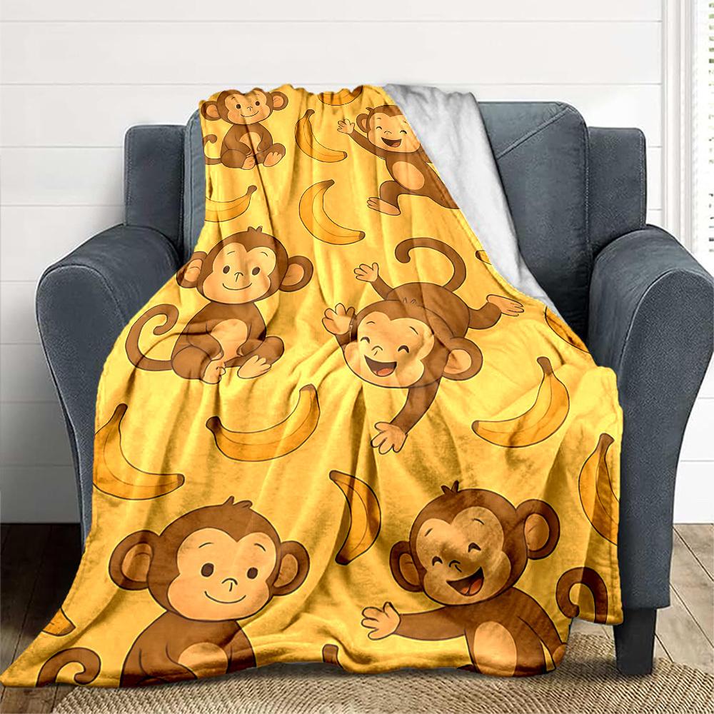 1pc Monkey Banana Blanket, Lightweight Flannel Throw Blanket For Sofa, Bed, Travel108