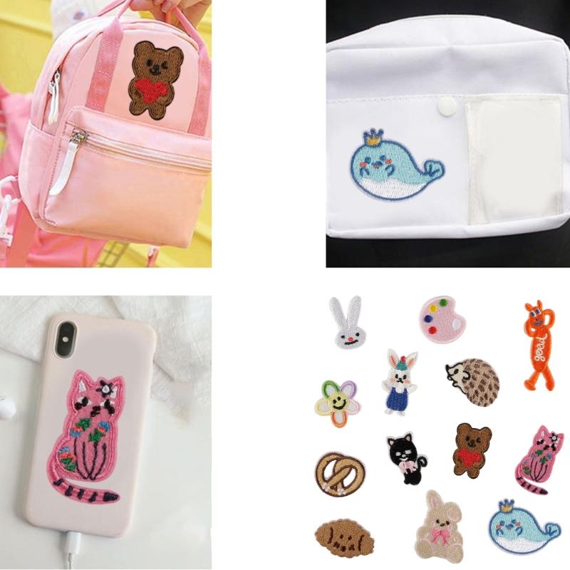 13 Pcs Bear Sew On/Iron On Patches Cats Embroidered Patches Flowers Sewing Patches Applique for Backpacks Decorations