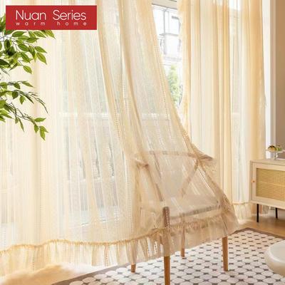 1PC Nuan Series Beige Tulle French Retro Jacquard Ruffle Edge Sheer Curtain for Living Room Bedroom Balcony Window Home Decor