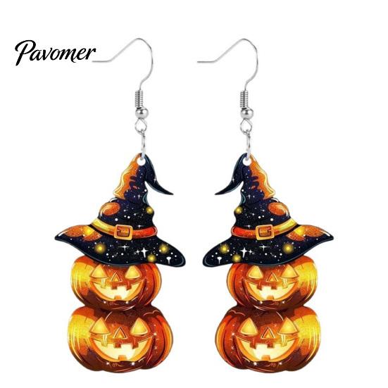 Halloween Earrings for Women 1 Pair Pumpkin Women, 2 Stacking Starry Wizard Hat Jewelry Drop Dangle with Witch Hat, Acrylic Holiday Costume