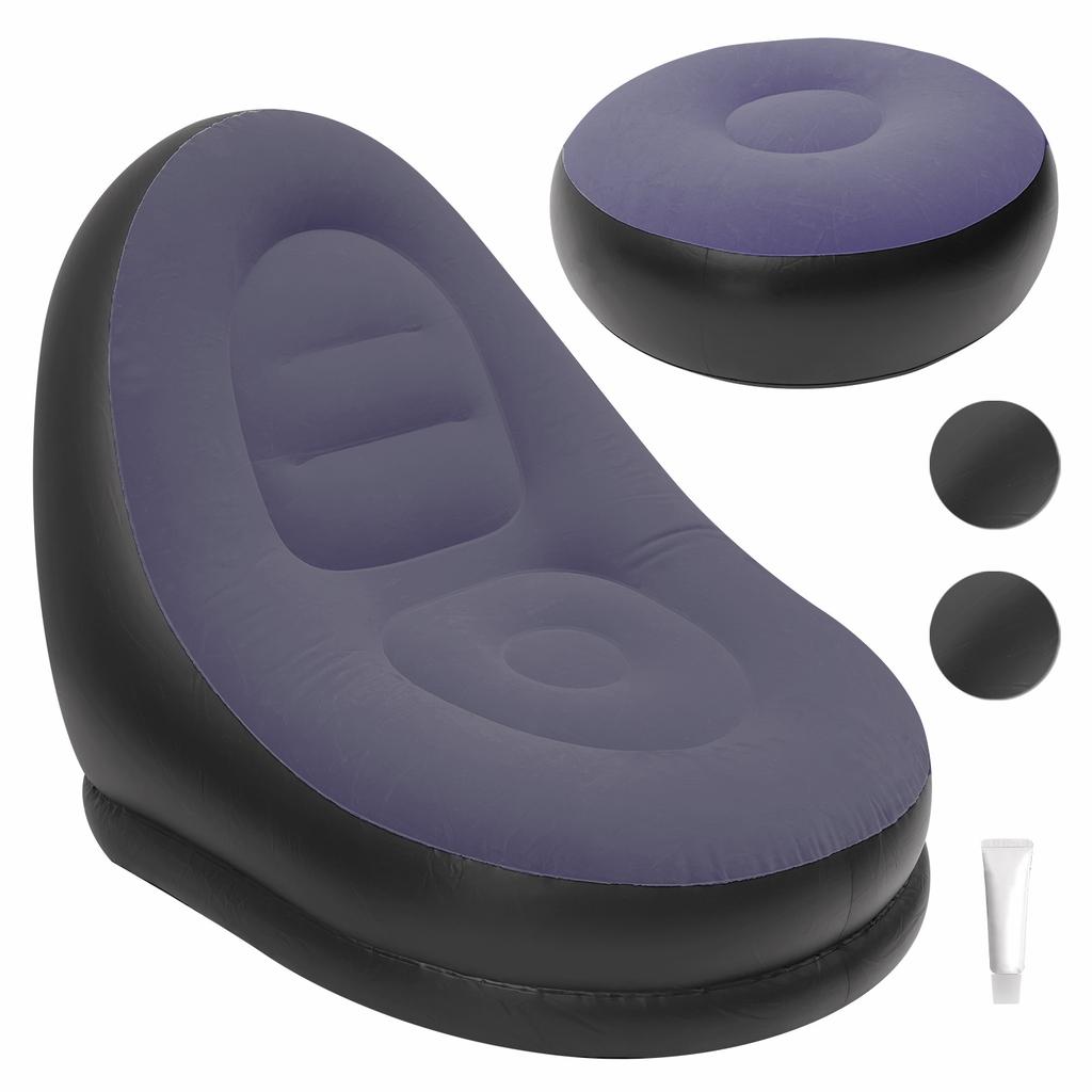 Portable Inflatable Lazy Chair PVC Air Couch Sofa with Foot Pad & Repair Patches Ergonomic Blow Up Lounger Chair for Living Room