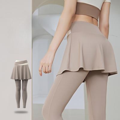 New Women's Color-matching Fitness Running High Waist Hip Fake Two-piece Yoga Pants