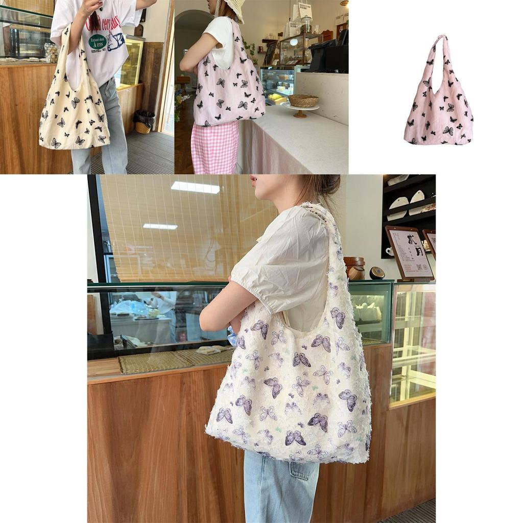 Trendy Lace Butterfly Canvas Tote Bag For Women With Large Capacity For Daily Use