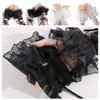 1Pair Black/White Fingerless Gloves Floral Lace Ruffled Design Lolita Gloves Elastic Hand Sleeve