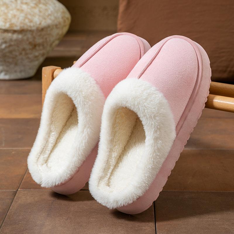 Women's Fluffy Slippers New Plush Warm Platform Shoes For Winter Indoor Heelless Semi-slippers Outdoor Non-slip Cotton Shoes