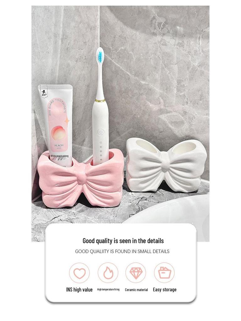 Girlish Heart Bow Ceramic Electric Toothbrush & Toothpaste Holder