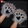 Harajuku Women Girls Plush Animal Claw Gloves Half Finger Wolf Cat'S Paw Gloves Halloween Lolita Cosplay Anime Set Accessories