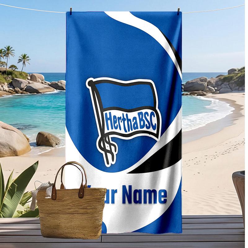Hertha BSC Asciugamano da Spiaggia Stampato Personalizzato Logo Calcio Supporto Nome Personalizzato Testo Asciugamano Assorbente Per Sport Viaggio Regalo Speciale