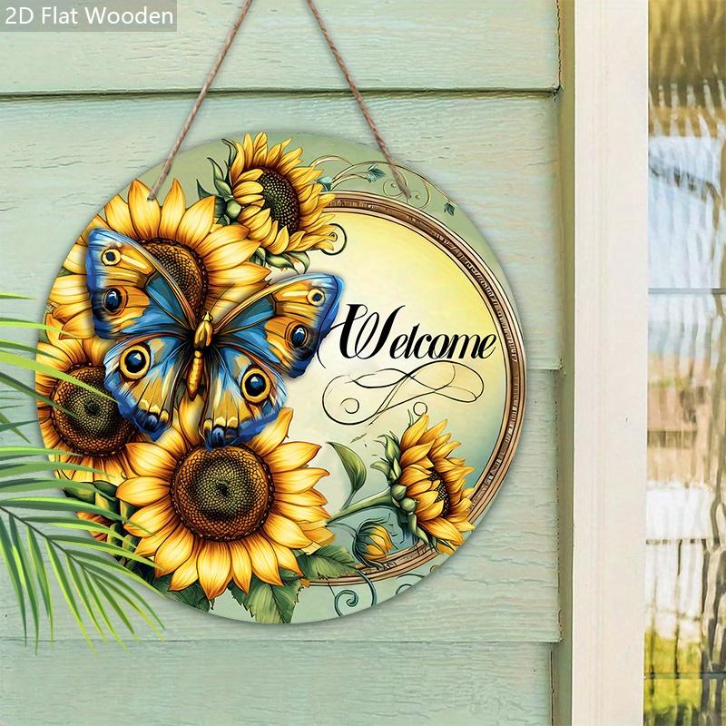 Rustic Wooden Welcome Sign with Sunflowers & Butterfly Pattern - Charming Decorative Hanging Plaque - Ideal Gift for Friend, Family