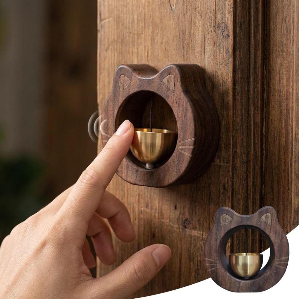 Solid Wood Cat Wooden Doorbell Wall Hanging Door-sucking Doorbell Unique Entrance Chime Office