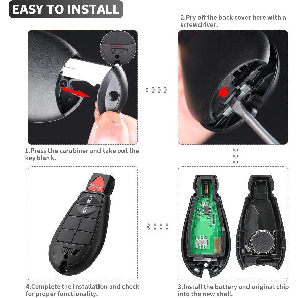 3 Button Key Fob Case Replacement for Dodge Ram 1500 2500 3500 4500 5500 2008 2009 2010 2011 2013 2014 2015 2016 2017 2018    GQ4-53T 56046953AE