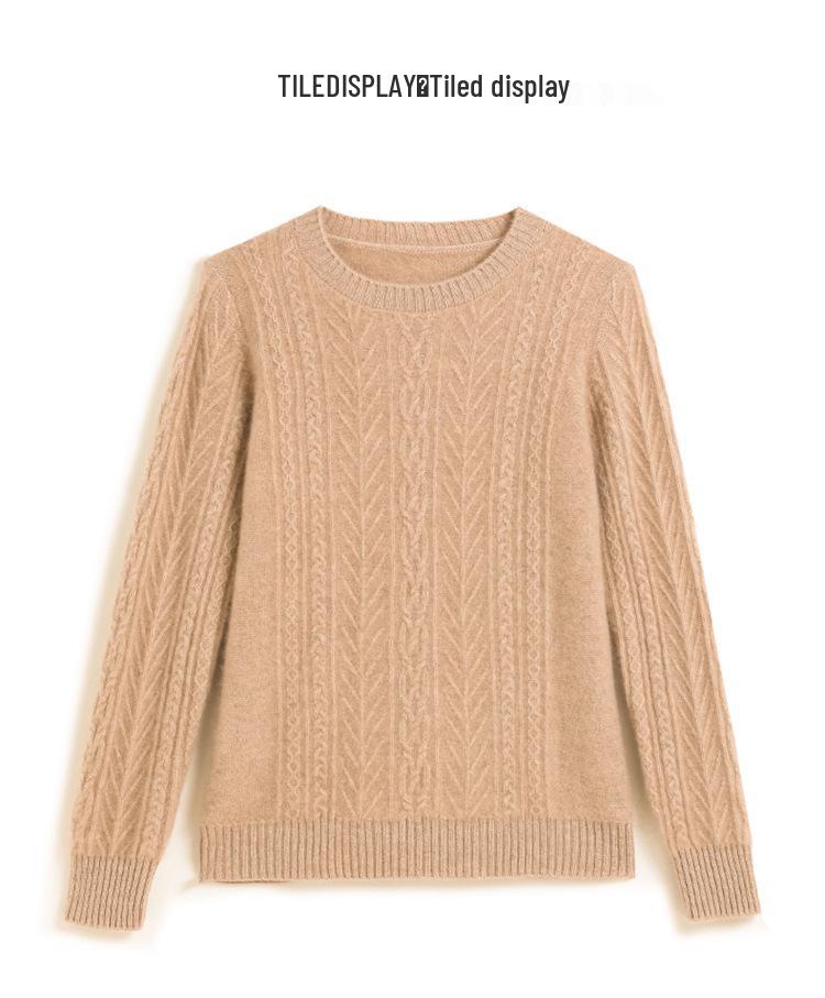 Women's Round Neck Cashmere Sweater - Solid Color, Loose Raglan Sleeves, Versatile Autumn/Winter Knitwear