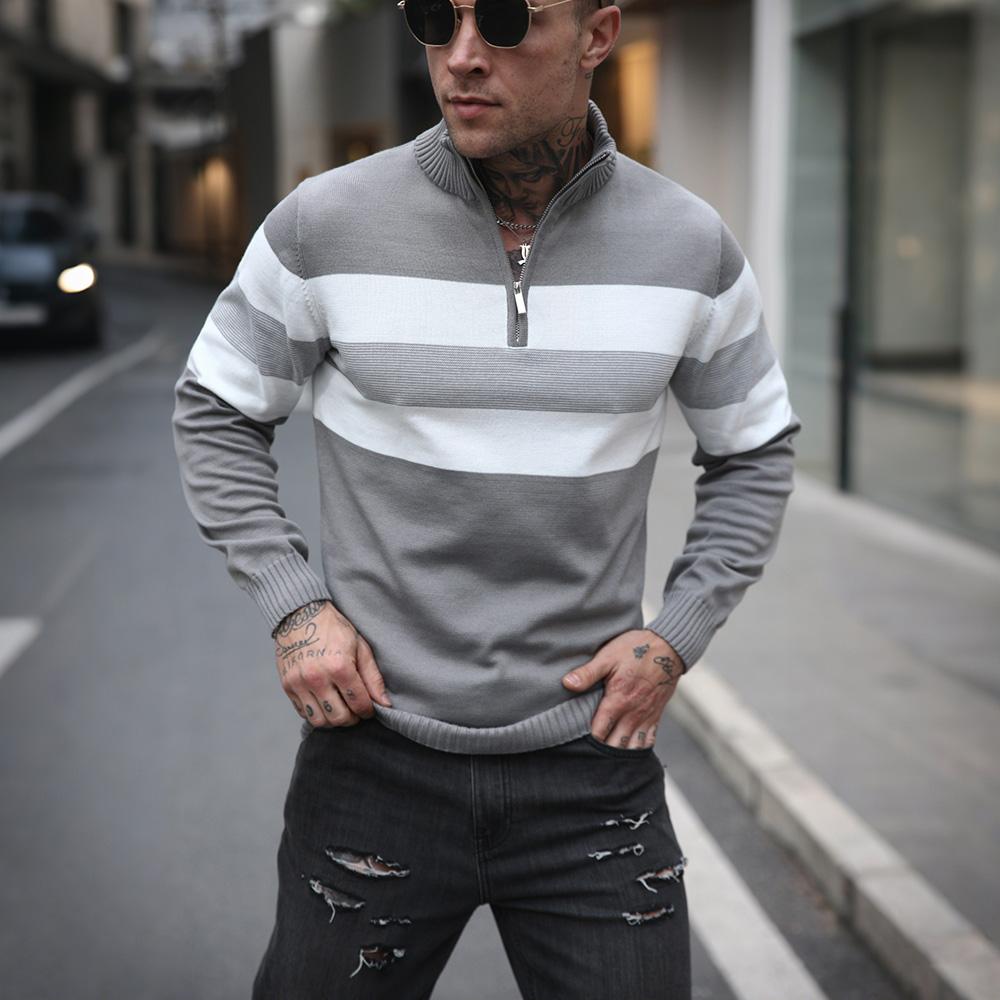 Men's Sweater Spring Stand-up collar zipper Sweater Knitted Lightweight Soft Long Sleeve Pullover Knitted Casual Tops US Size