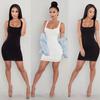 Feminine Sense Summer Women Fashion Tight U-neck Dress Solid Color Sleeveless Sexy Dress