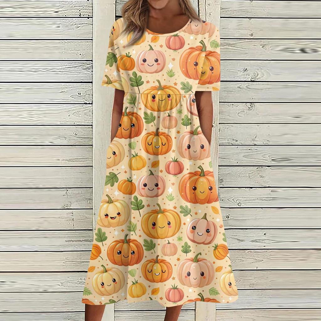 Summer Dress For Women Casual Printed Short-Sleeve Beach Swing Dress