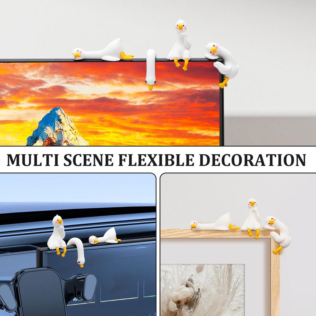4 Pcs Resin Goose Figurine Computer Monitor Decor Cute Mini Goose Statue for Car Dashboard Funny Desk TV Photo Frame Decoration