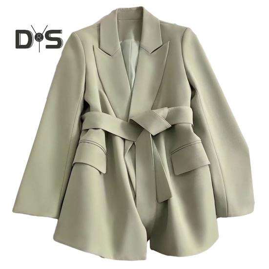 

Женский пиджак с отложным воротником, деловой, облегающий, однотонный, с поясом на талии, с длинным рукавом, ложные карманы, отложной воротник, для поездок на работу и в офис 3XL светло-зеленый