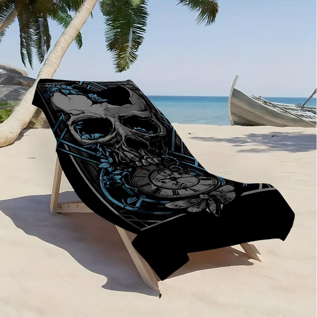 Dark skeleton retro watch pattern polyester microfiber beach towel is highly absorbent, suitable for swimming and beach outings