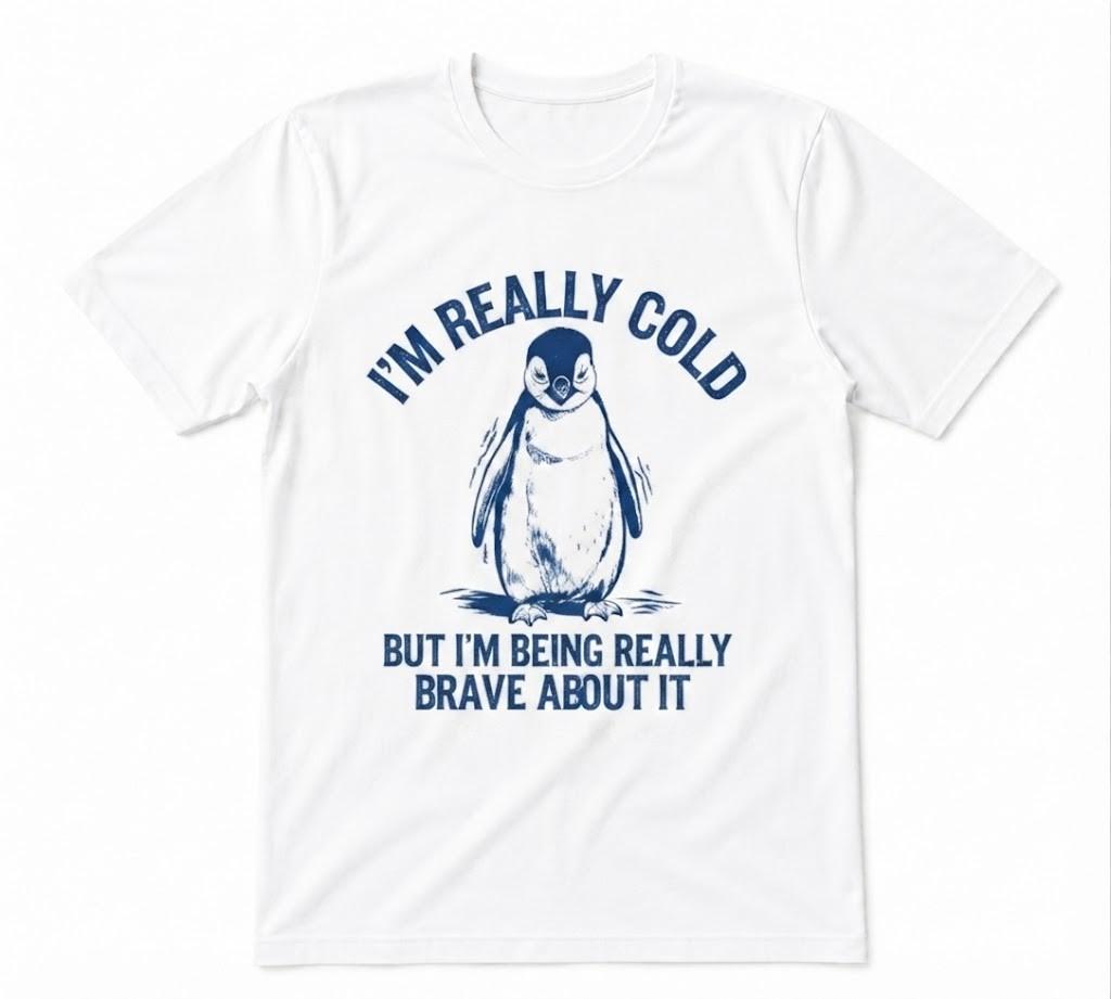 I'm Really Cold But I'm Being Really Brave About It Penguin Unisex White T-shirt